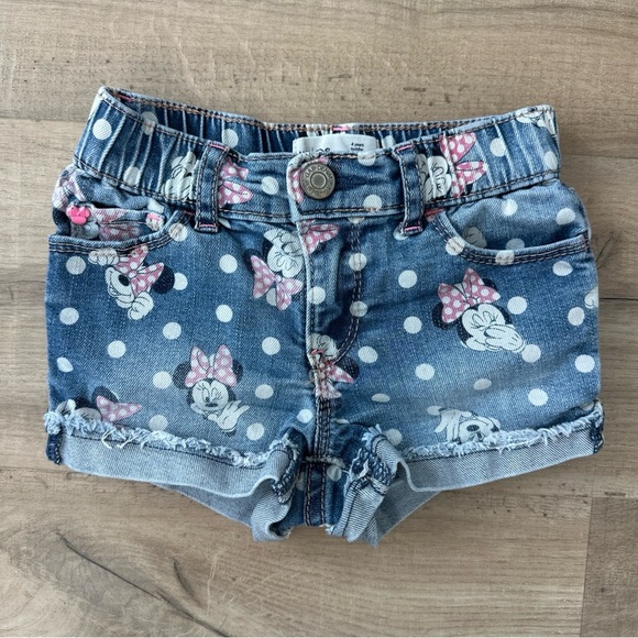 Disney Minnie Mouse Gap Baby Shorts 4 Toddler Pink Bow & Denim Polk A Dots - Picture 1 of 6